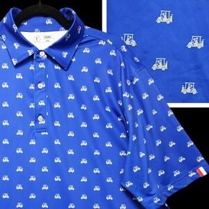U Suck At Golf USAG Polo Shirt Mens XL Blue Golf Cart Drinking Print Performance